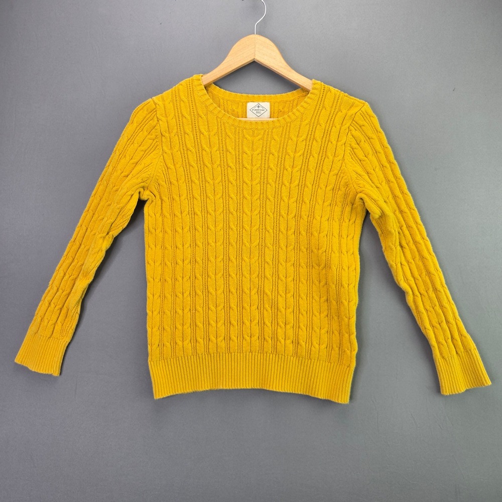 St John's Bay Cable Knit Sweater PL Yellow Cotton Blend Pullover Crew Neck L/S